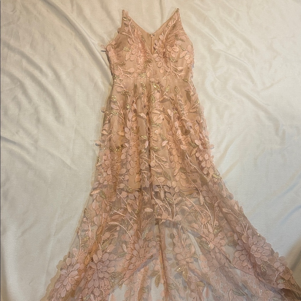 Xscape Pink Floral Lace High Low Dress
